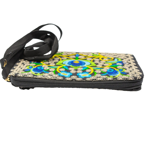 Womens Vintage Embroidered Floral Crossbody Wallet Removable Adjustable Strap - Picture 6 of 10